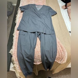 FIGS gray scrubs size medium top, large joggers